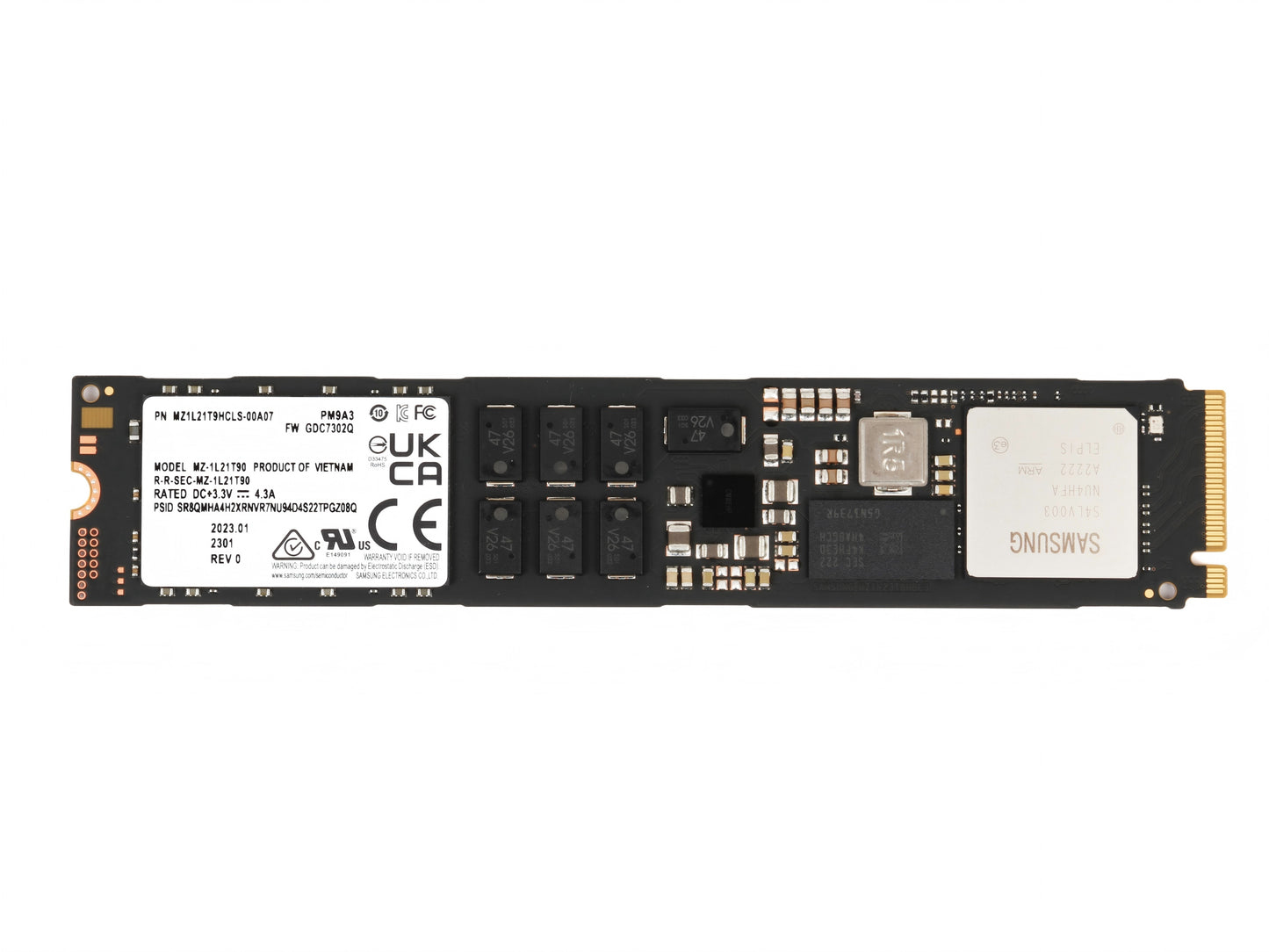 Samsung PM9A3 MZ1L21T9HCLS-00A07 1.92TB M.2 NVMe Enterprise SSD front view